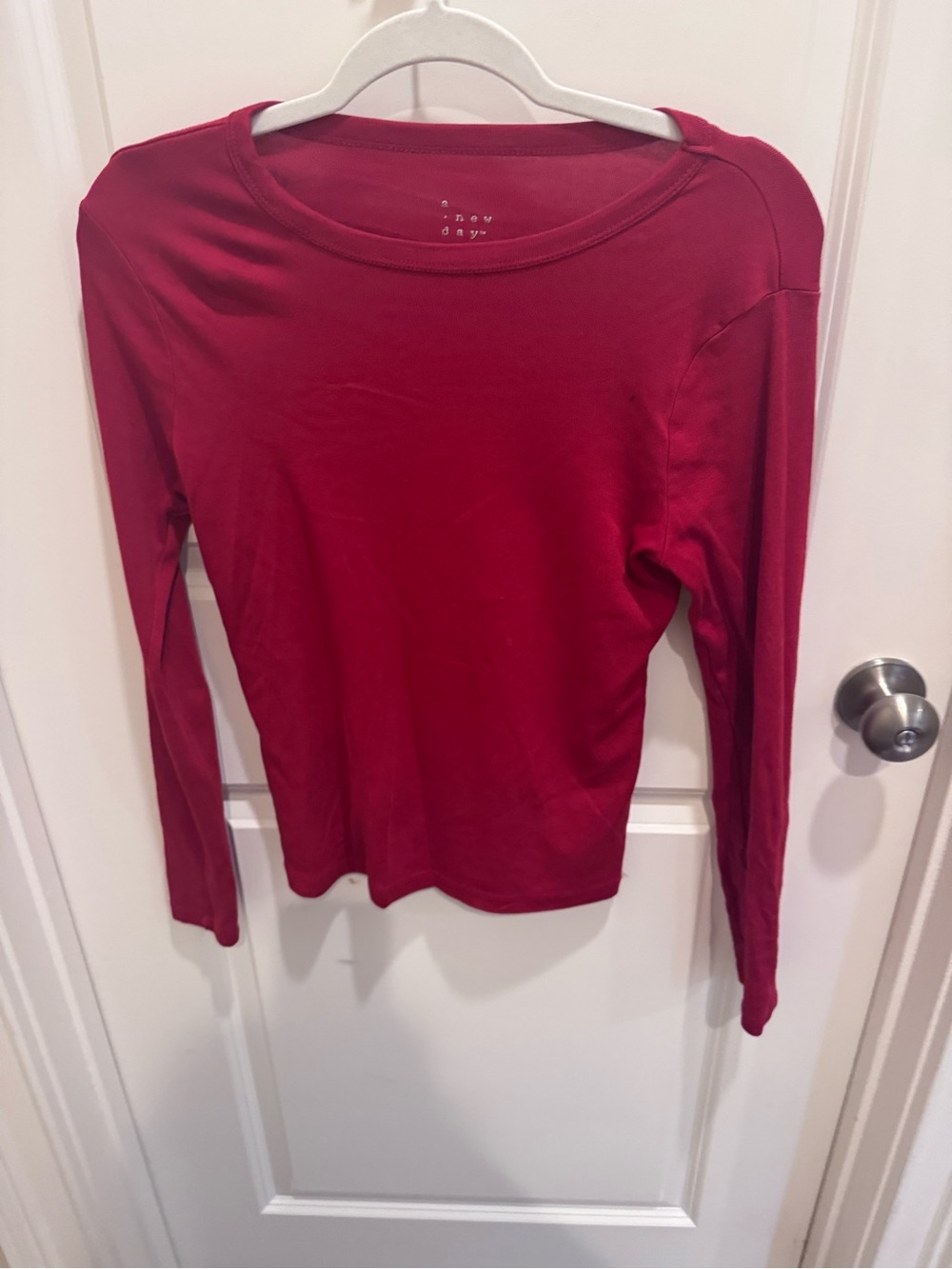 a new day Wine-Red Long-Sleeve Crewneck Top